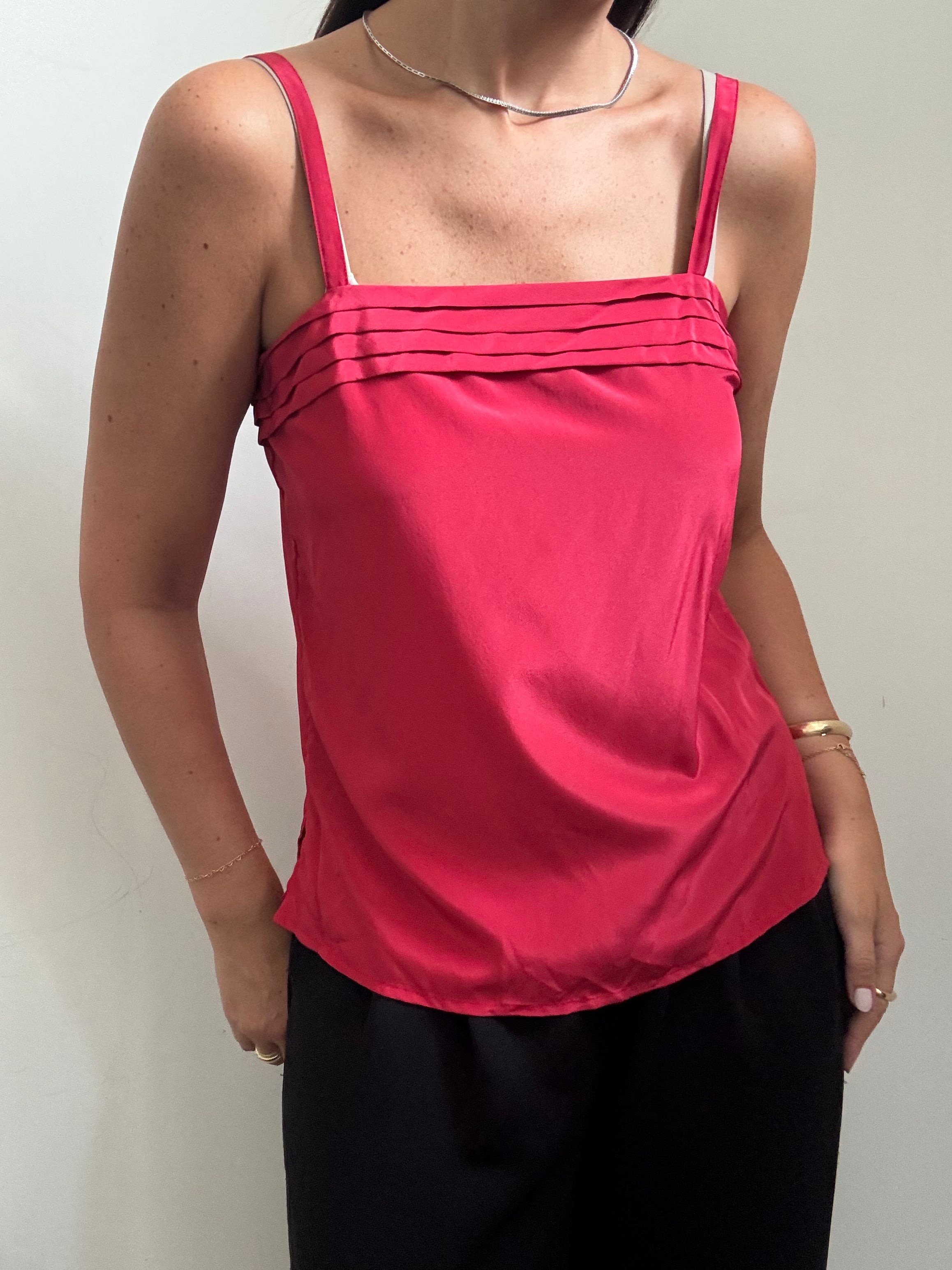Vintage Red Silky Pleated Tank Top Size Small