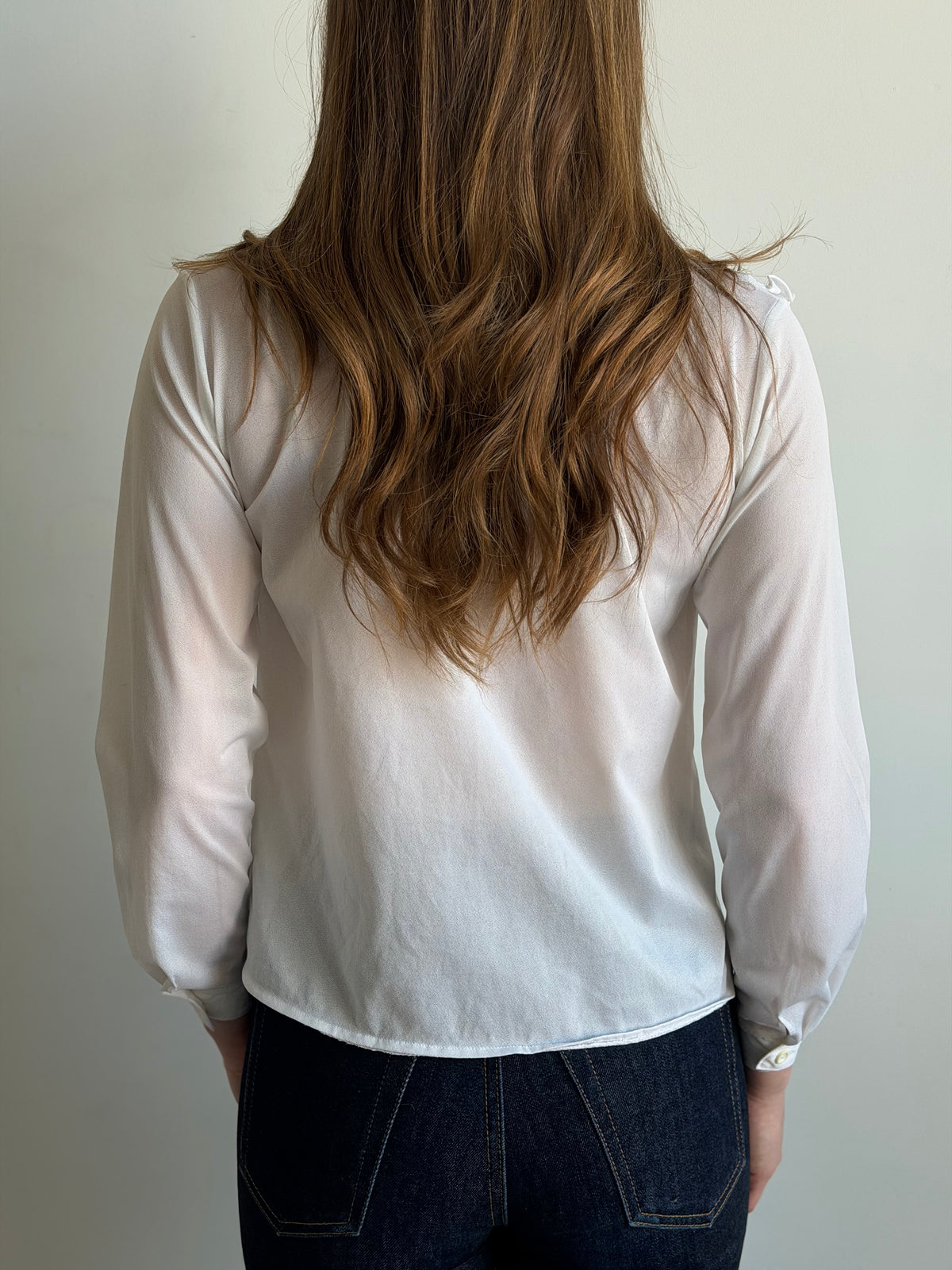 Vintage Ivory Lace Semi-Sheer Blouse Size Small
