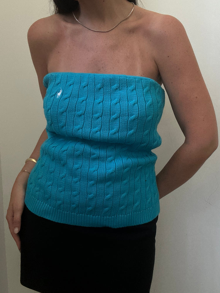 Vintage Ralph Lauren Strapless Cable Knit Tube Top Size Large