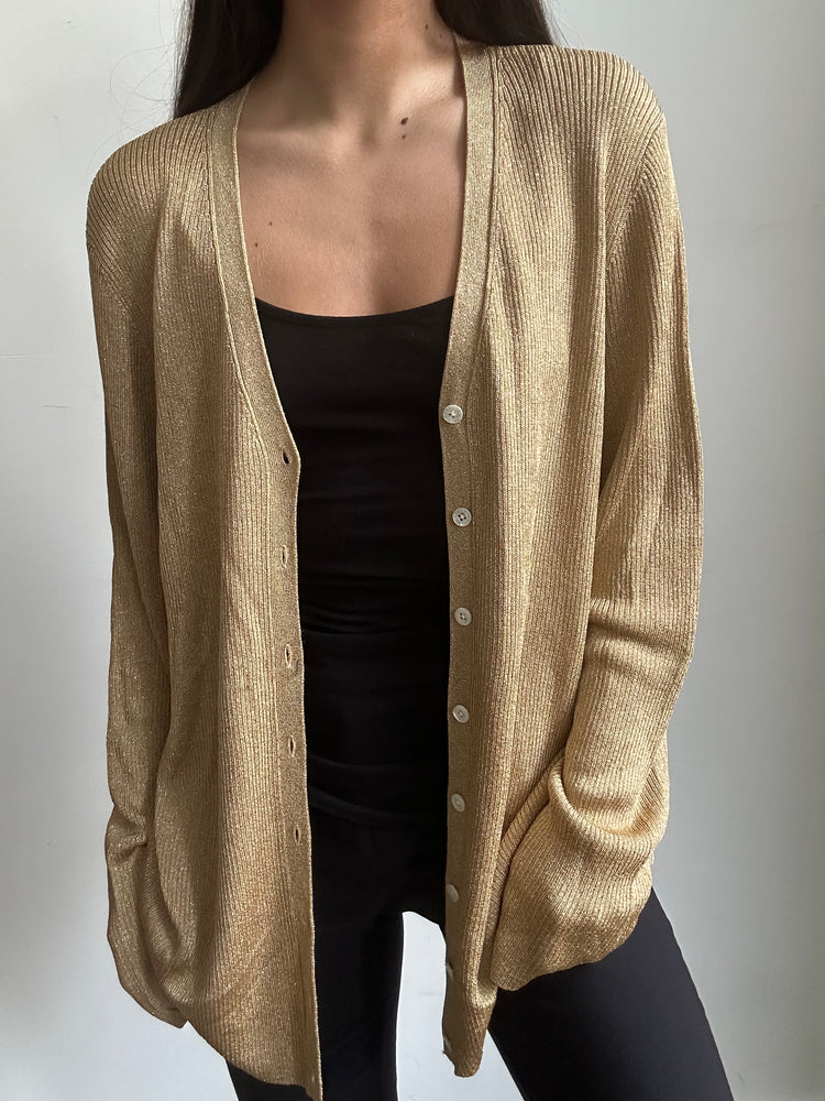 Vintage Ralph Lauren Gold Shimmery Cardigan Size 2XL