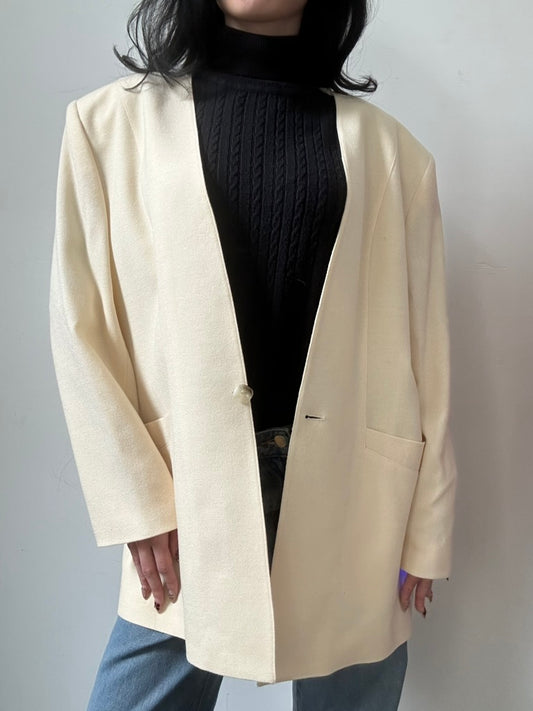 Vintage Ivory Collarless Blazer Size Large