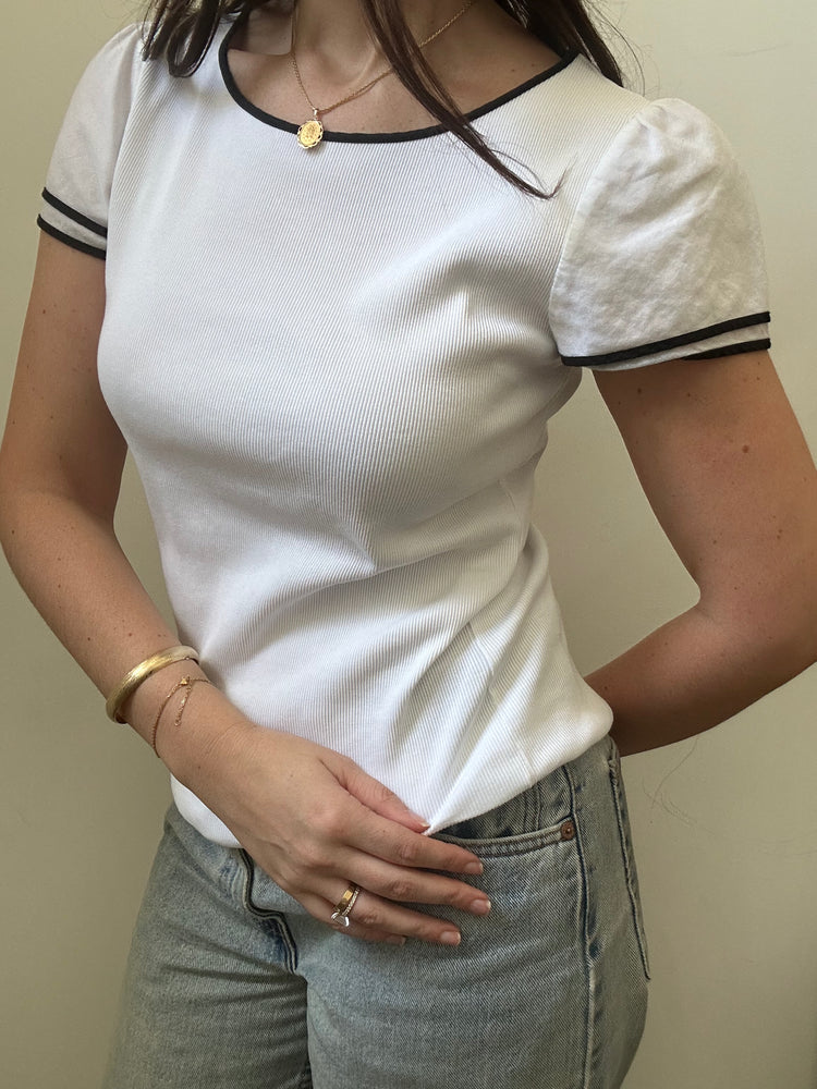 Vintage Ralph Lauren White Top With Black Trim Size Large