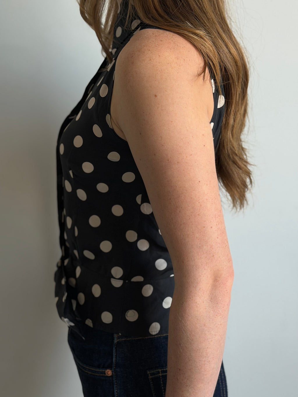 Vintage Polka Dot Silk Buttoned Top Size X-Small