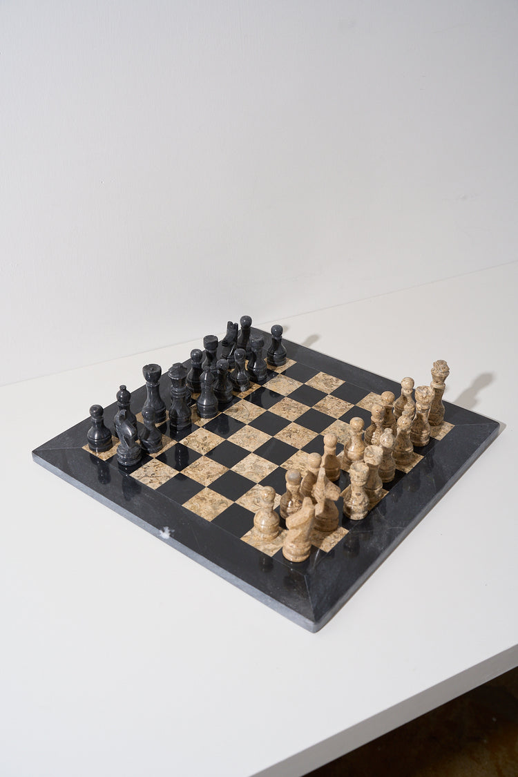 Vintage Marble Onyx + Deep Tan Chess Set