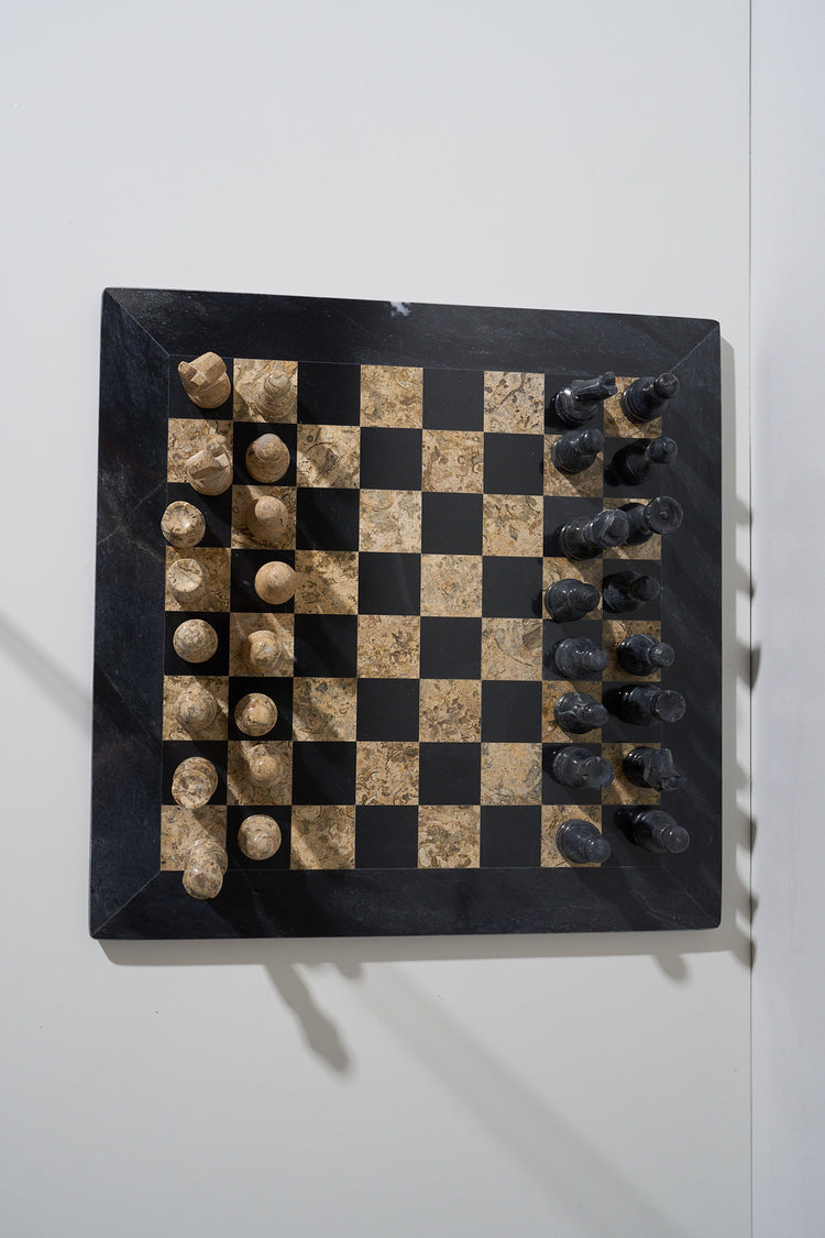 Vintage Marble Onyx + Deep Tan Chess Set