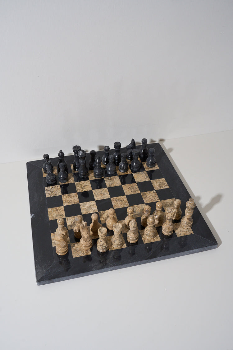 Vintage Marble Onyx + Deep Tan Chess Set