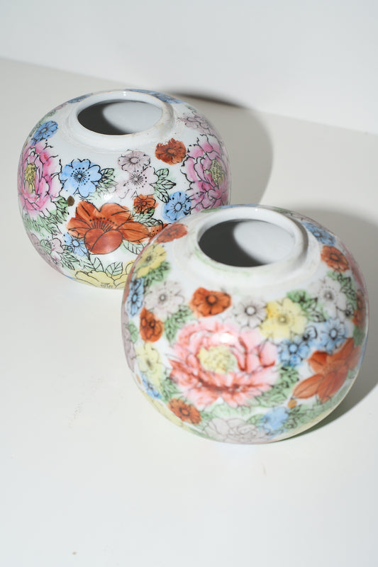Vintage Hand Painted Floral Vases Set of 2