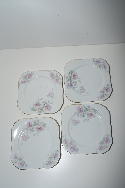 Vintage Porcelain Square Dishes with Gold Tip (Set of 4)