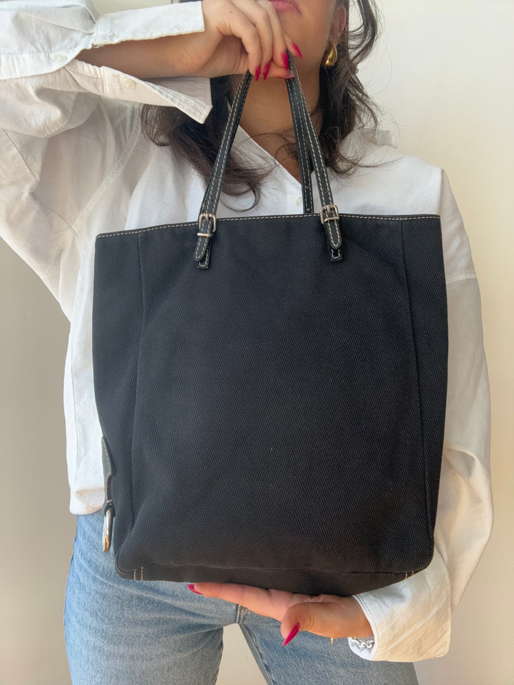 Vintage Fendi Black Canvas Tote Bag