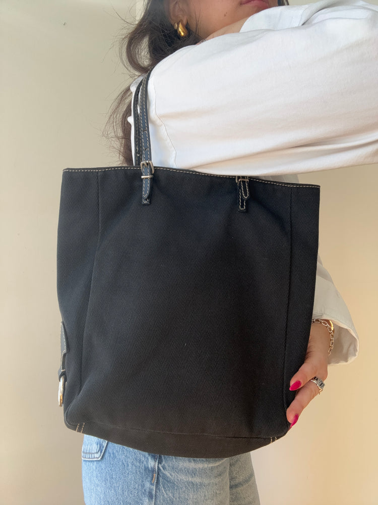 Vintage Fendi Black Canvas Tote Bag