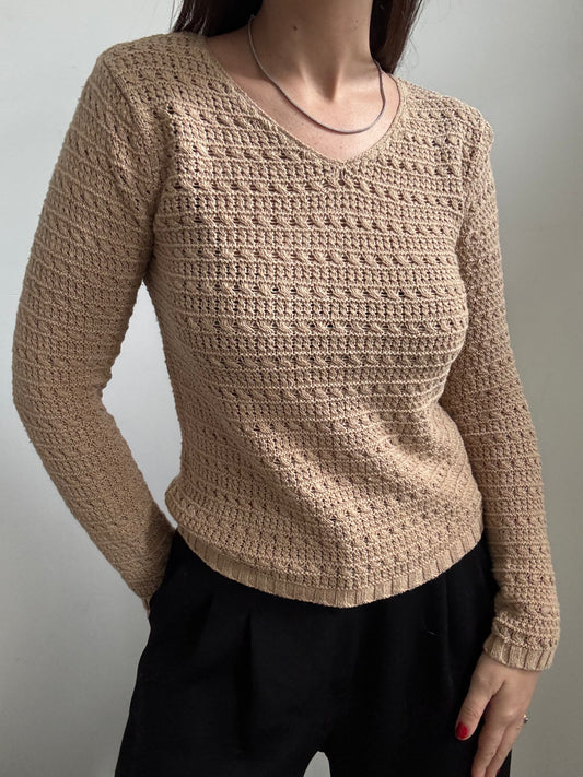 Vintage Cotton Fitted Crochet Sweater Size XS