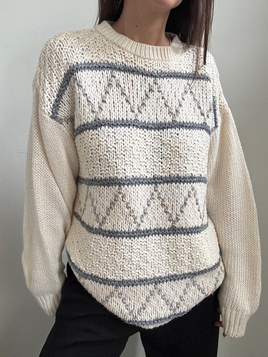 Vintage Handknit White Sweater Size Large