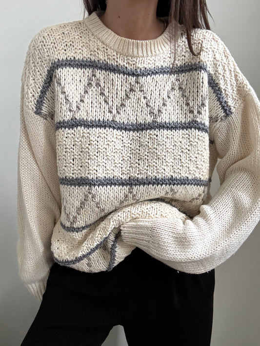 Vintage Handknit White Sweater Size Large