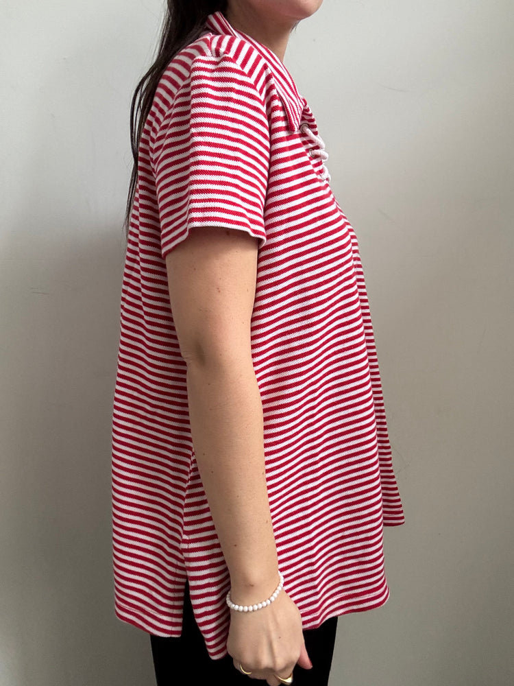 Vintage Cotton Red Striped Polo Size Medium