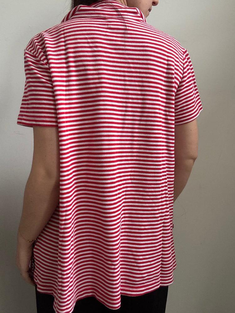 Vintage Cotton Red Striped Polo Size Medium