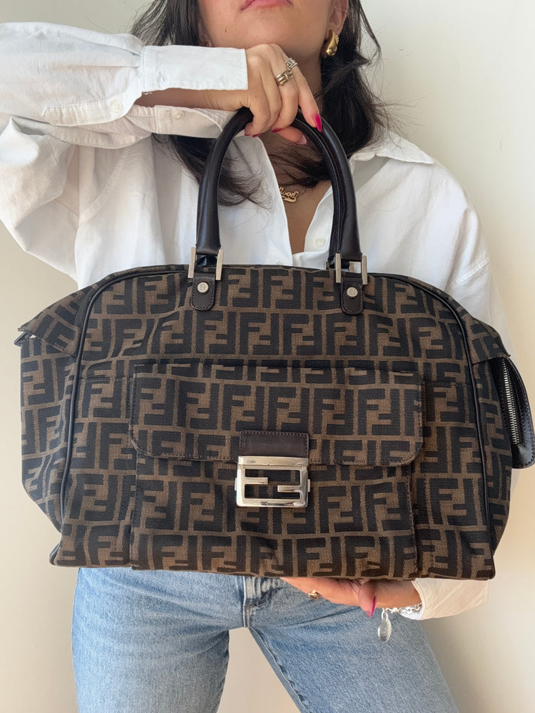 Vintage Fendi Brown Large Zucca Flap Bag