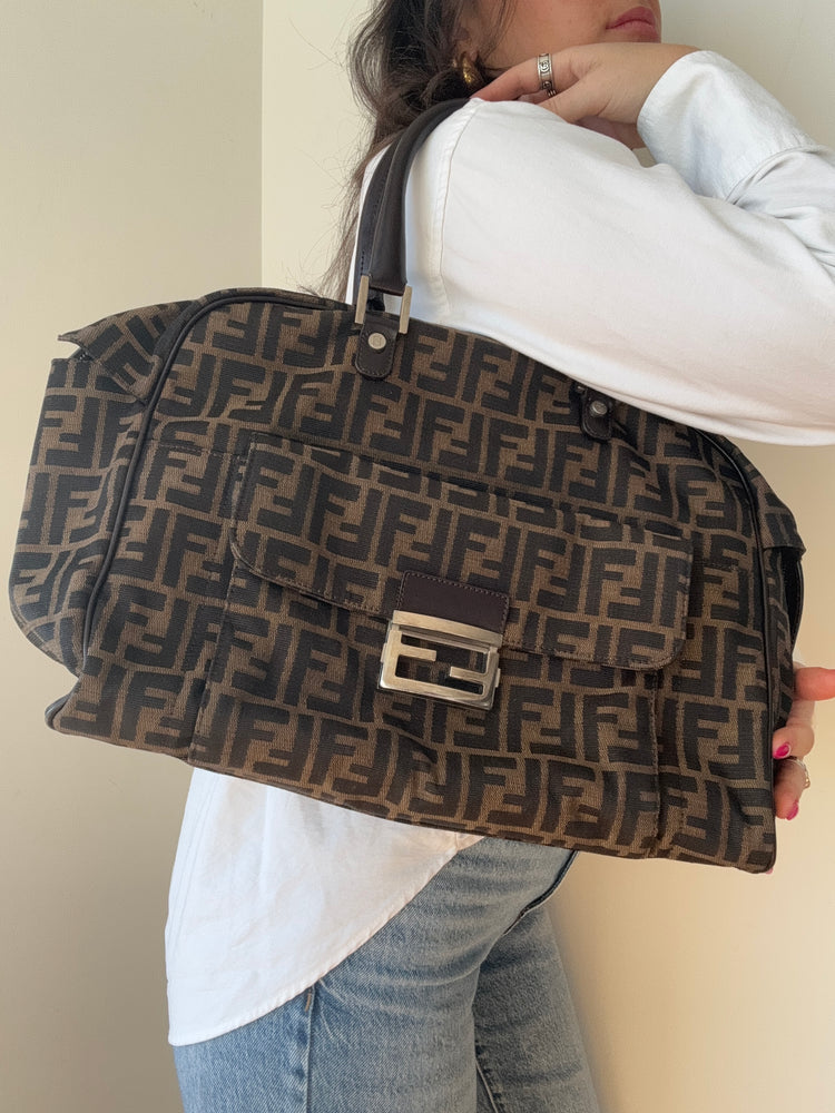 Vintage Fendi Brown Large Zucca Flap Bag