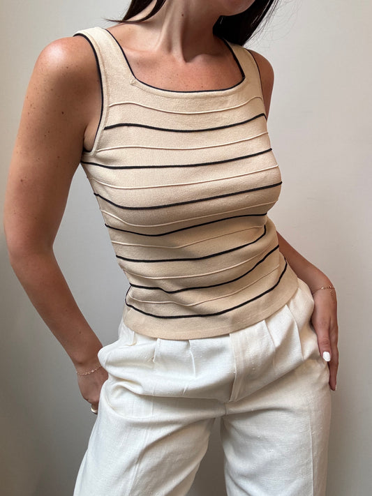 Vintage Beige Knit Stretch Tank Top Size S