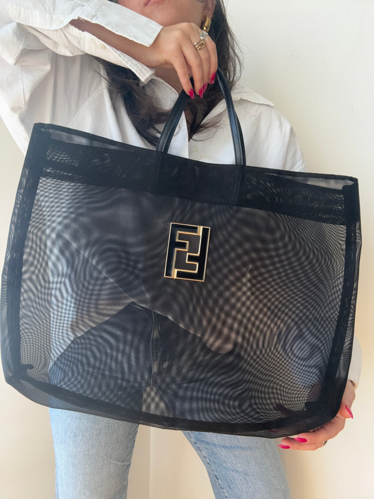 Vintage Fendi Black Mesh Tote Bag