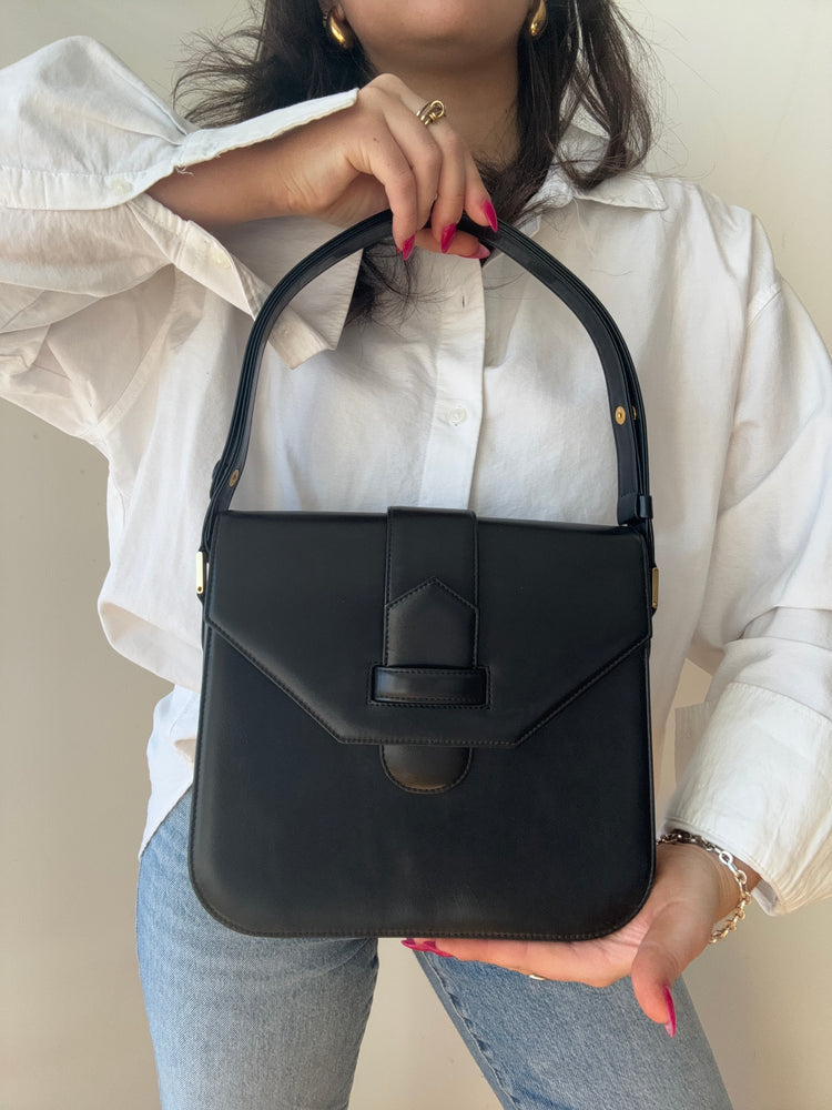 Vintage Yves Saint Laurent Black Leather Shoulder Bag