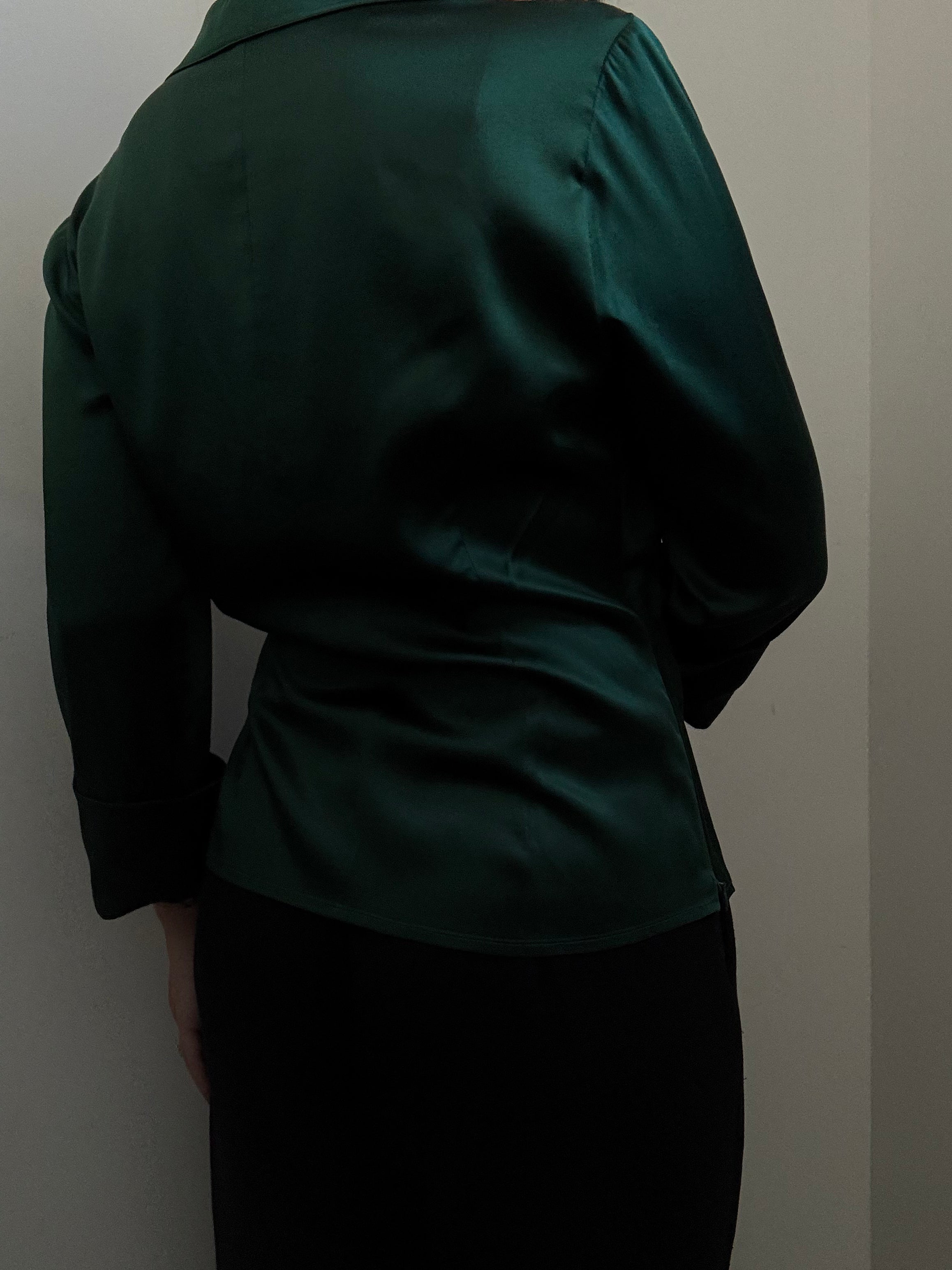 Vintage Forest Green Silky Wrap Top Size Medium