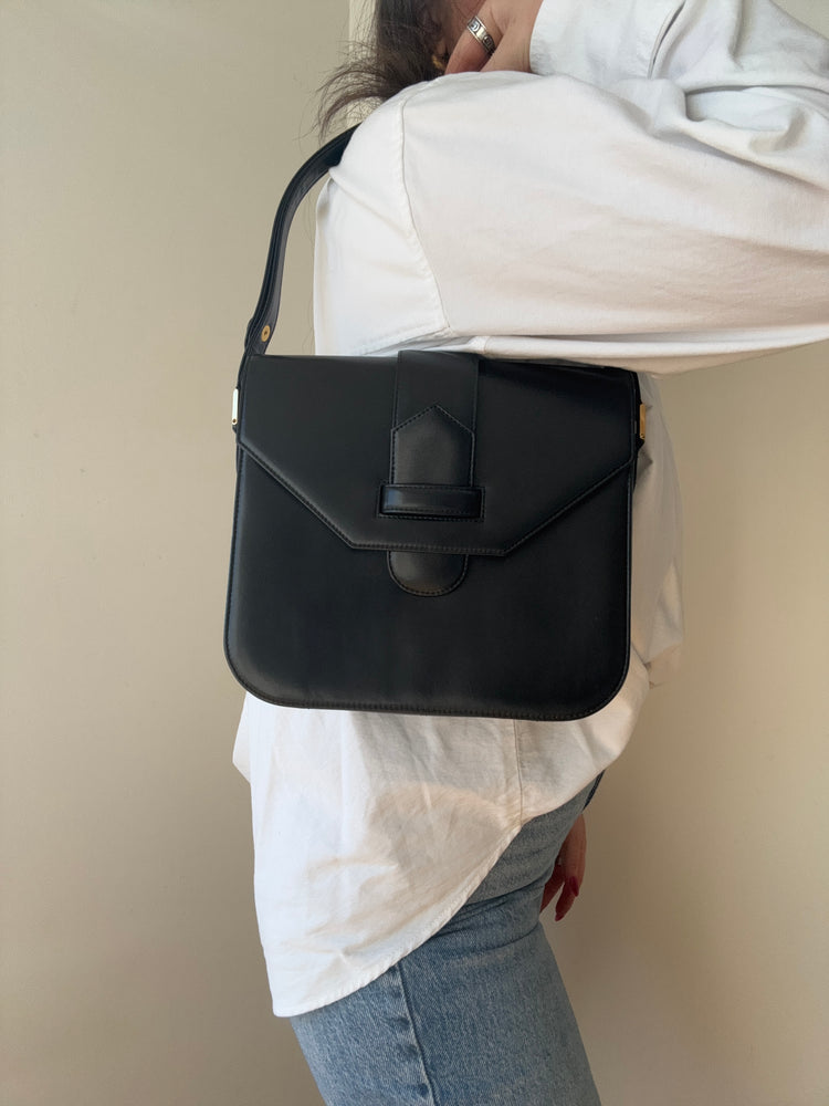 Vintage Yves Saint Laurent Black Leather Shoulder Bag