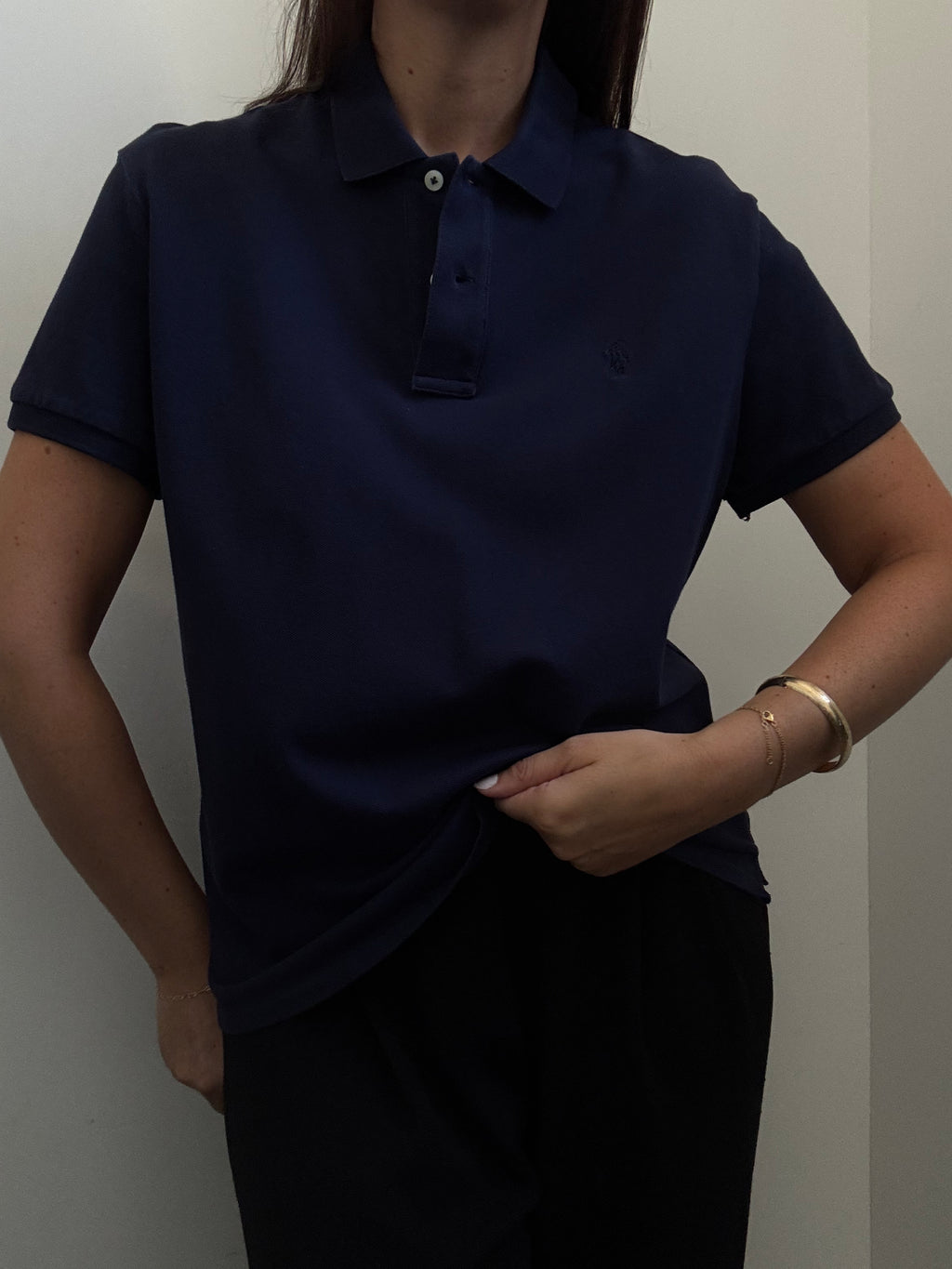 Vintage Ralph Lauren Navy Cotton Blend Polo Size Large