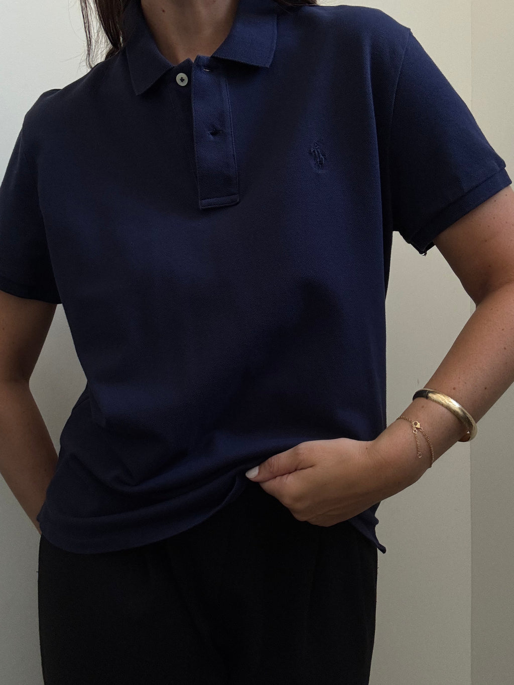 Vintage Ralph Lauren Navy Cotton Blend Polo Size Large