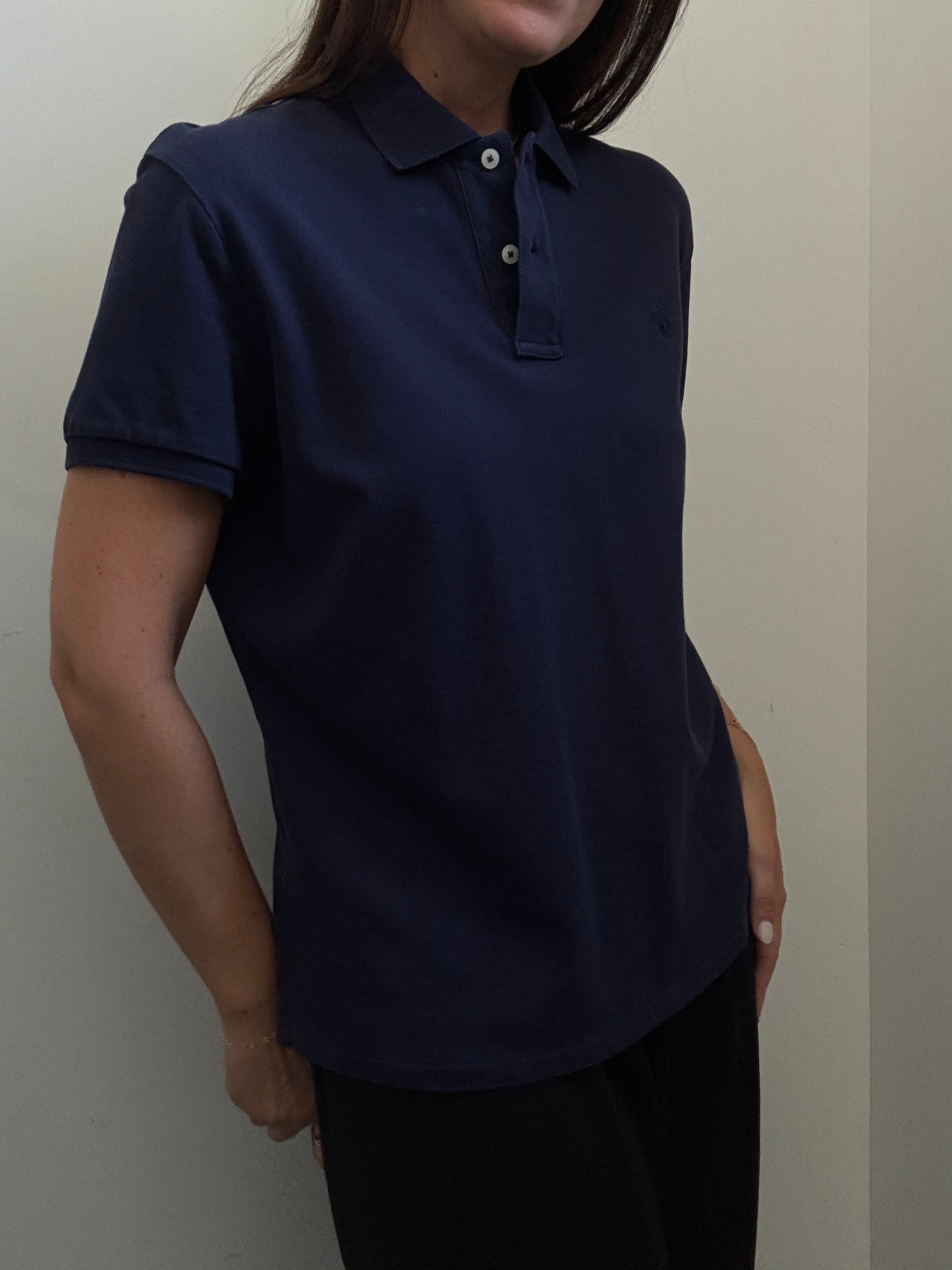 Vintage Ralph Lauren Navy Cotton Blend Polo Size Large