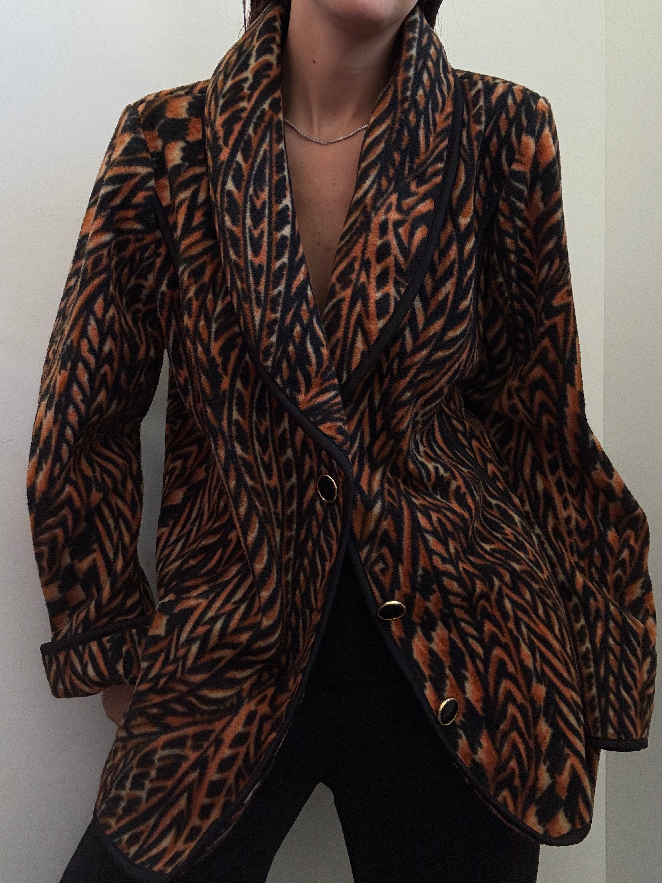 Vintage Bob Mackie Western Orange Fleece Jacket Size Large