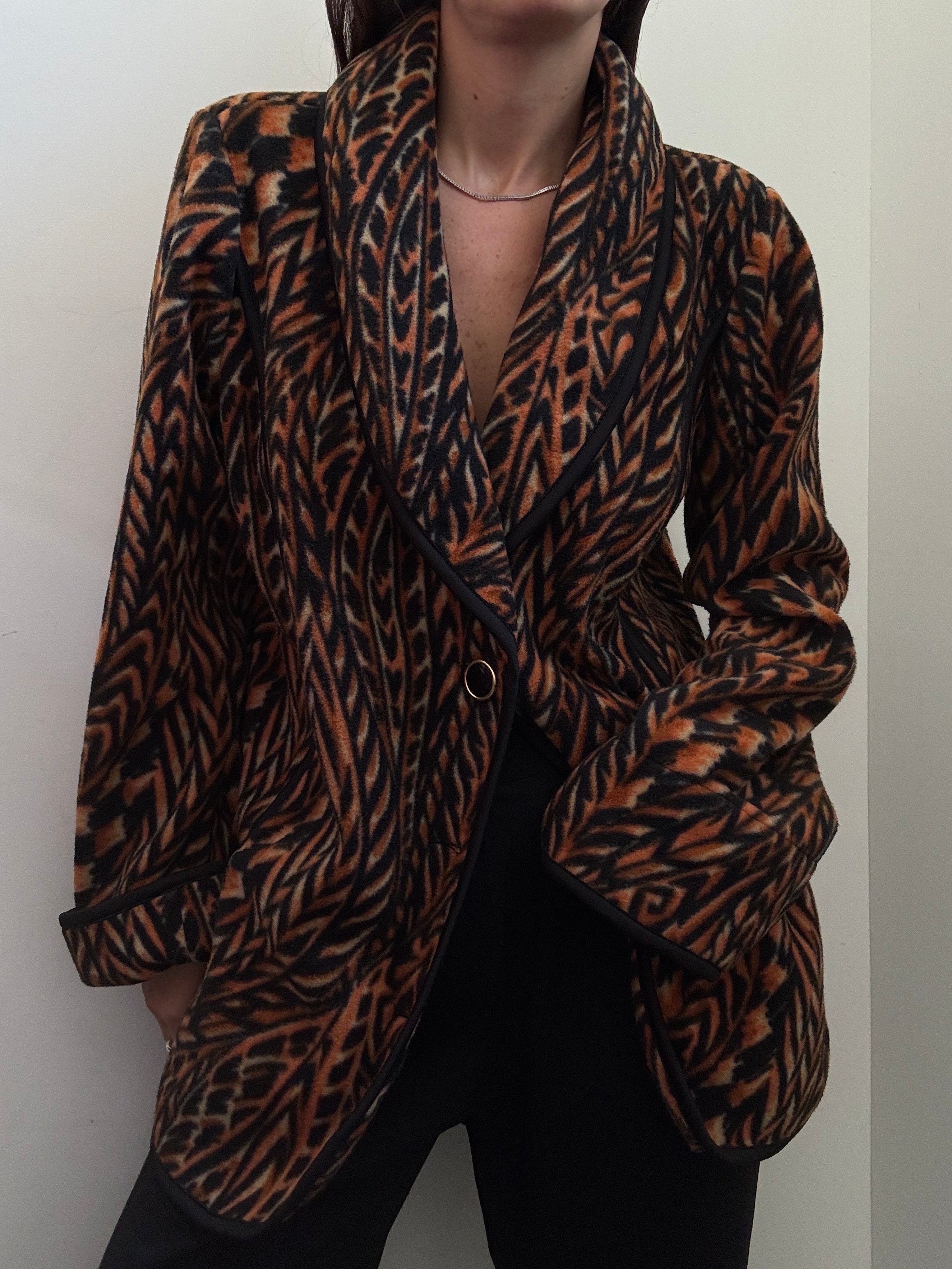 Vintage Bob Mackie Western Orange Fleece Jacket Size Large
