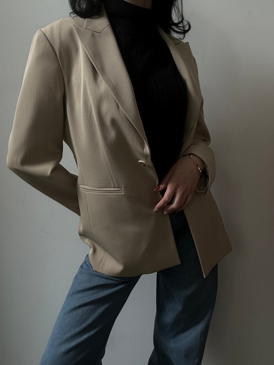 Vintage Beige Pinstriped Fitted Blazer Size Small