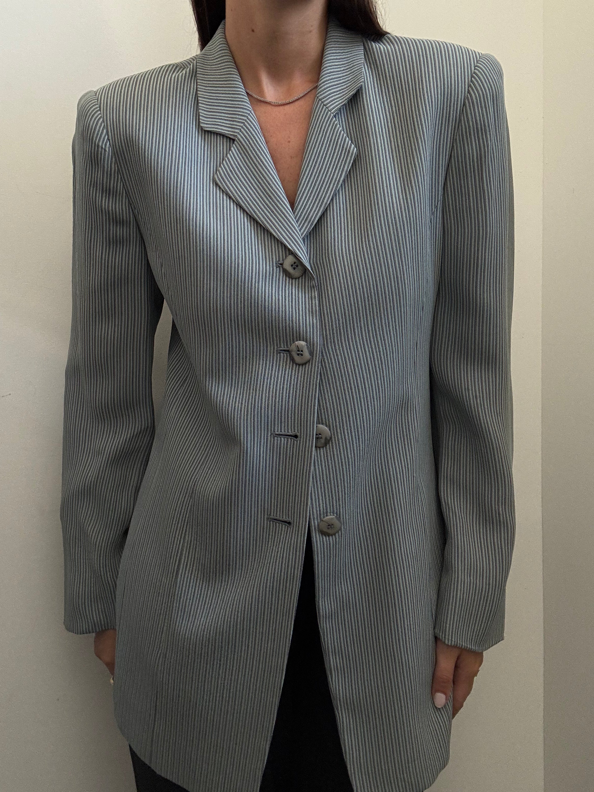 Vintage Ash Blue Striped Fitted Blazer Size Small