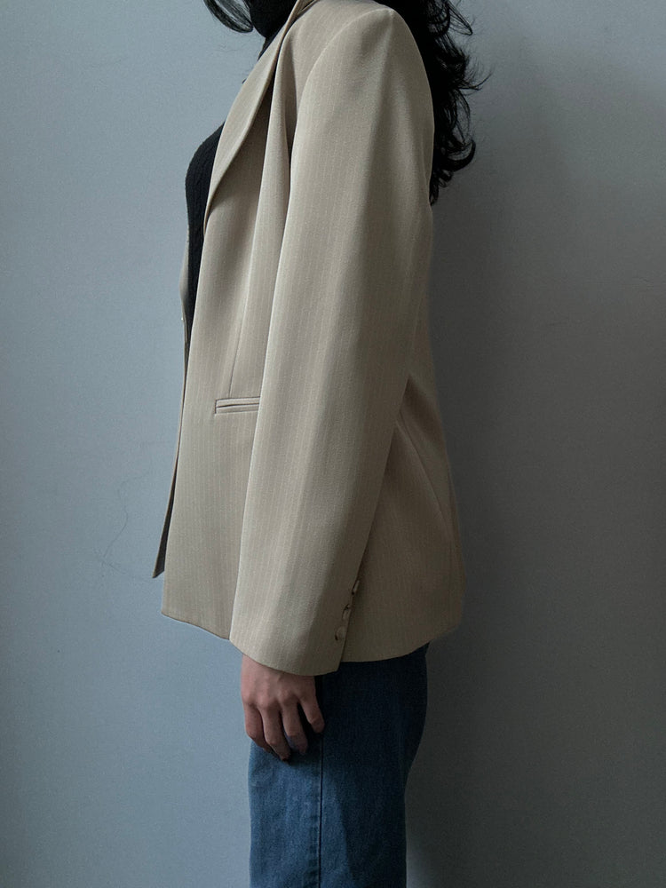 Vintage Beige Pinstriped Fitted Blazer Size Small