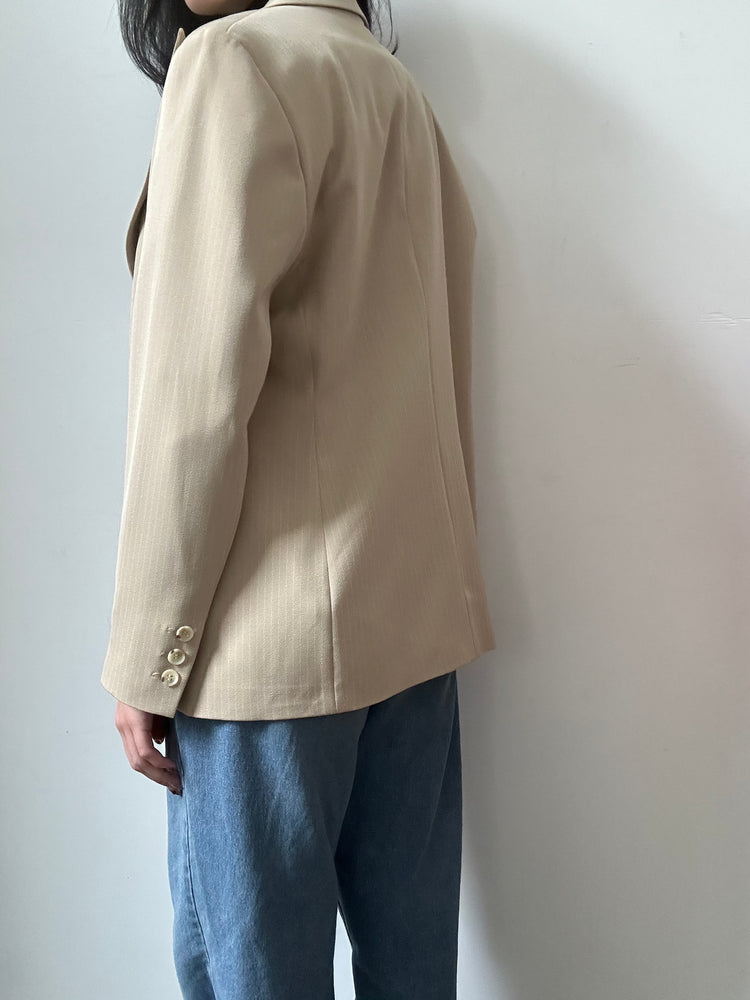 Vintage Beige Pinstriped Fitted Blazer Size Small