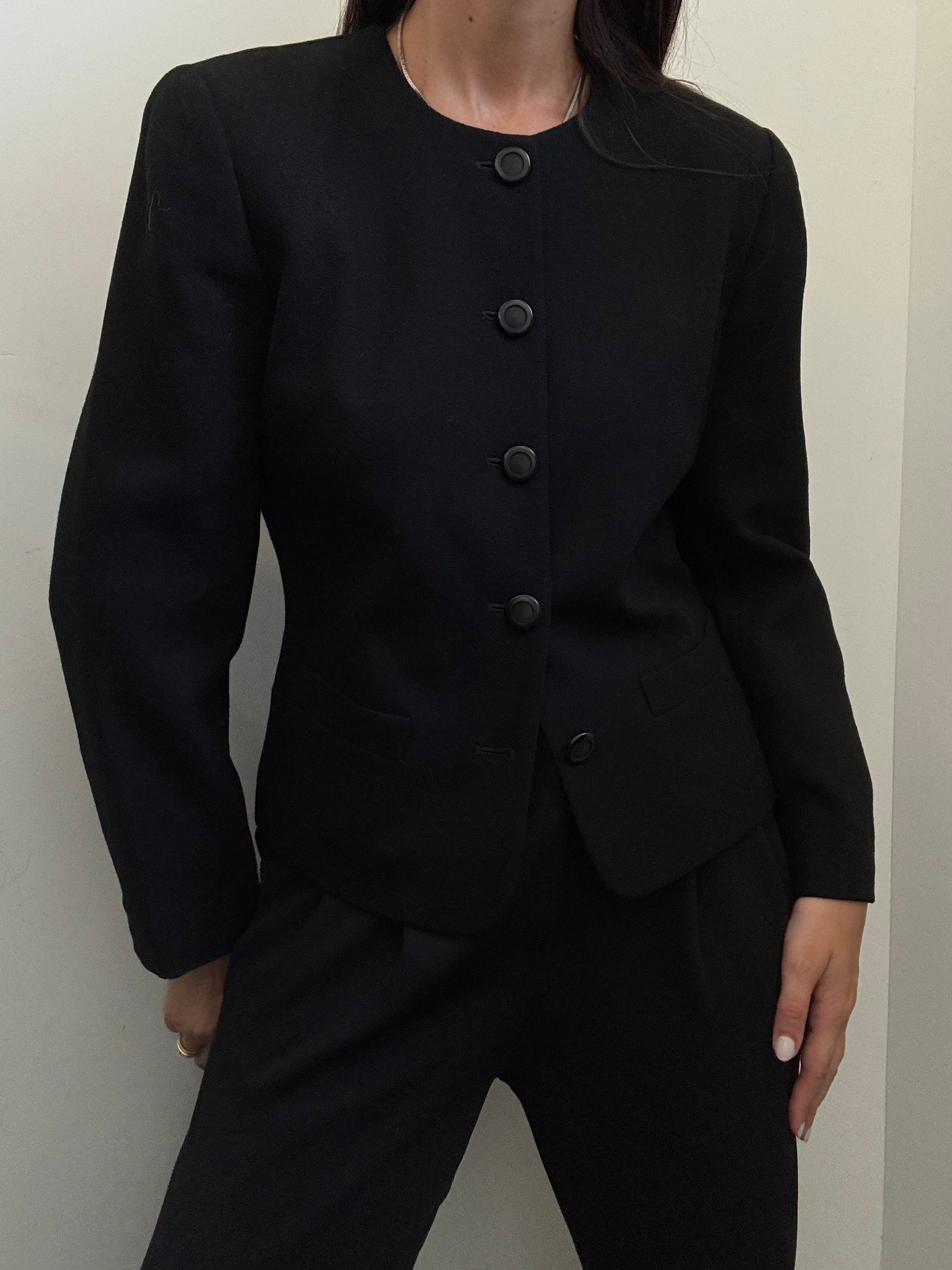 Vintage Black Wool Collarless Blazer Size Small