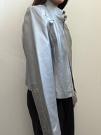 Vintage Silver Stand Collar Leather Jacket Size Medium