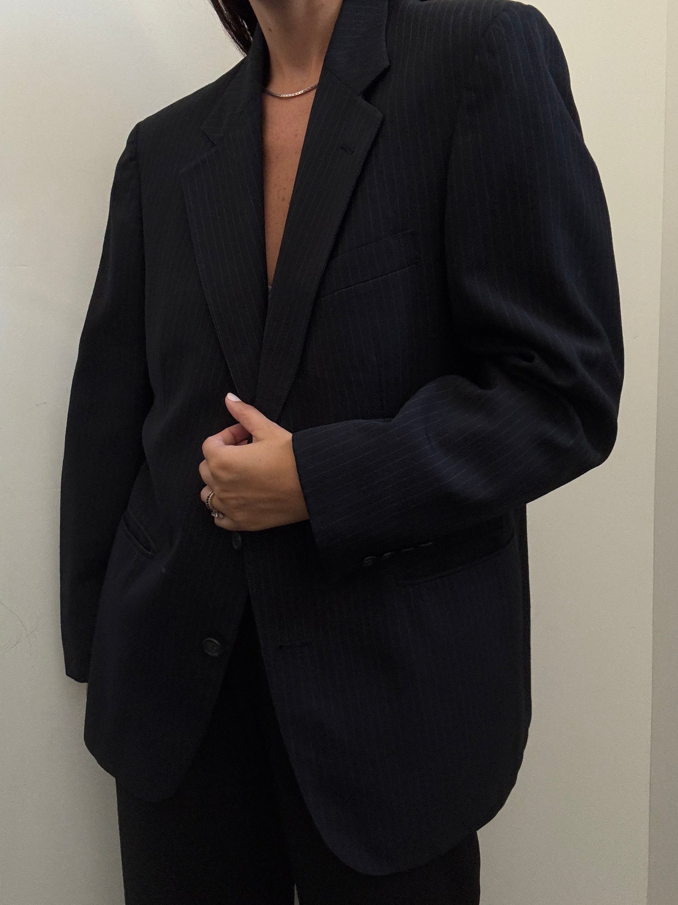Vintage Navy Pinstriped Classic Blazer Size Medium