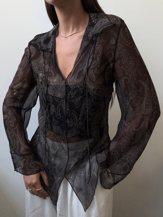 Vintage Silk Sheer Paisley Print Top Size Small