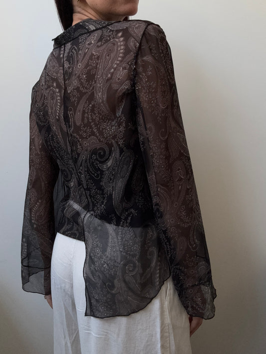 Vintage Silk Sheer Paisley Print Top Size Small
