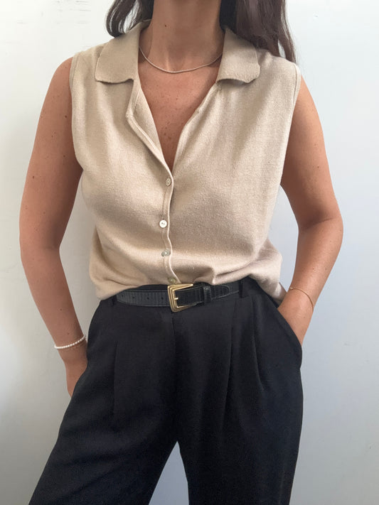 Vintage Beige Button-Up Sweater Vest Size Medium