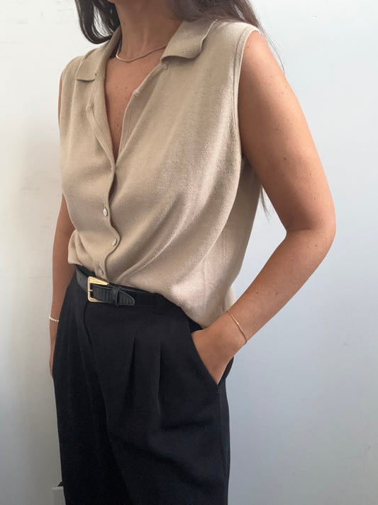 Vintage Beige Button-Up Sweater Vest Size Medium