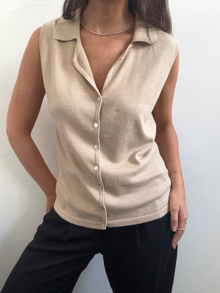 Vintage Beige Button-Up Sweater Vest Size Medium