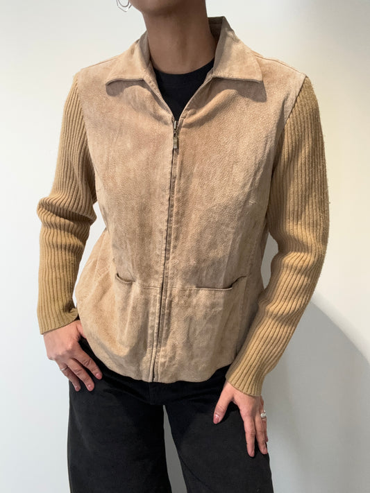 Vintage Light Tan Suede and Knit Zip Up Jacket Size 4