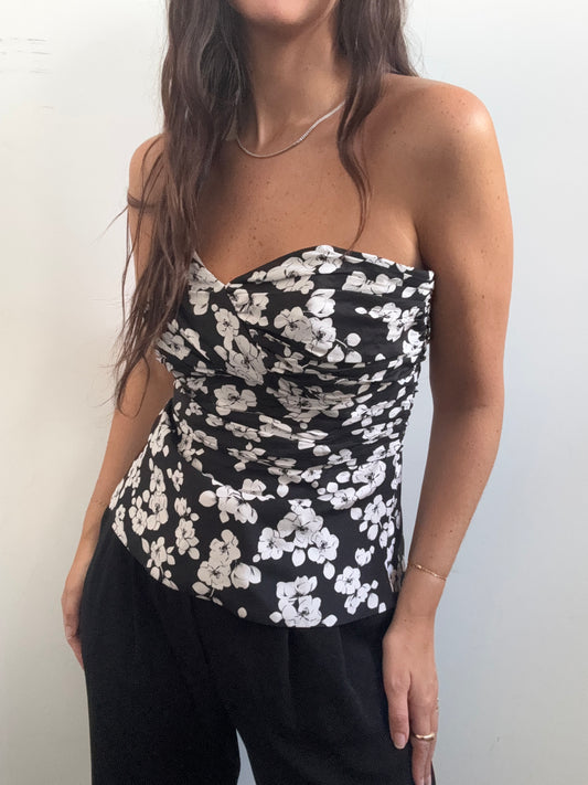 Vintage Strapless Black Silk Corset Size Medium