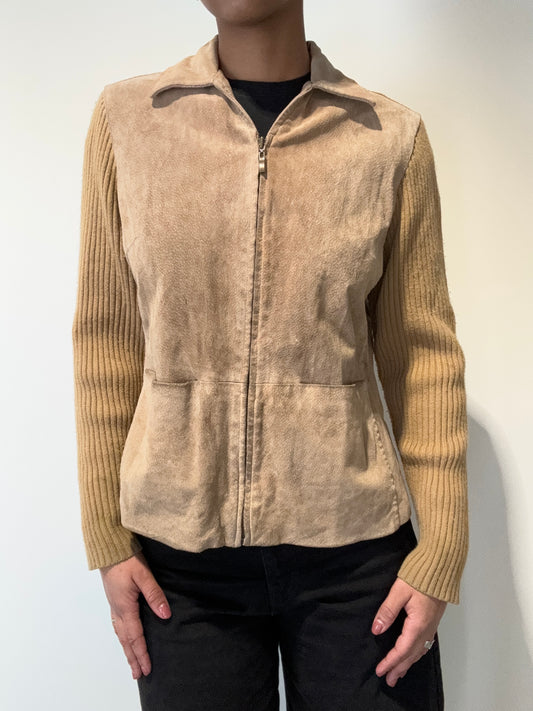 Vintage Light Tan Suede and Knit Zip Up Jacket Size 4