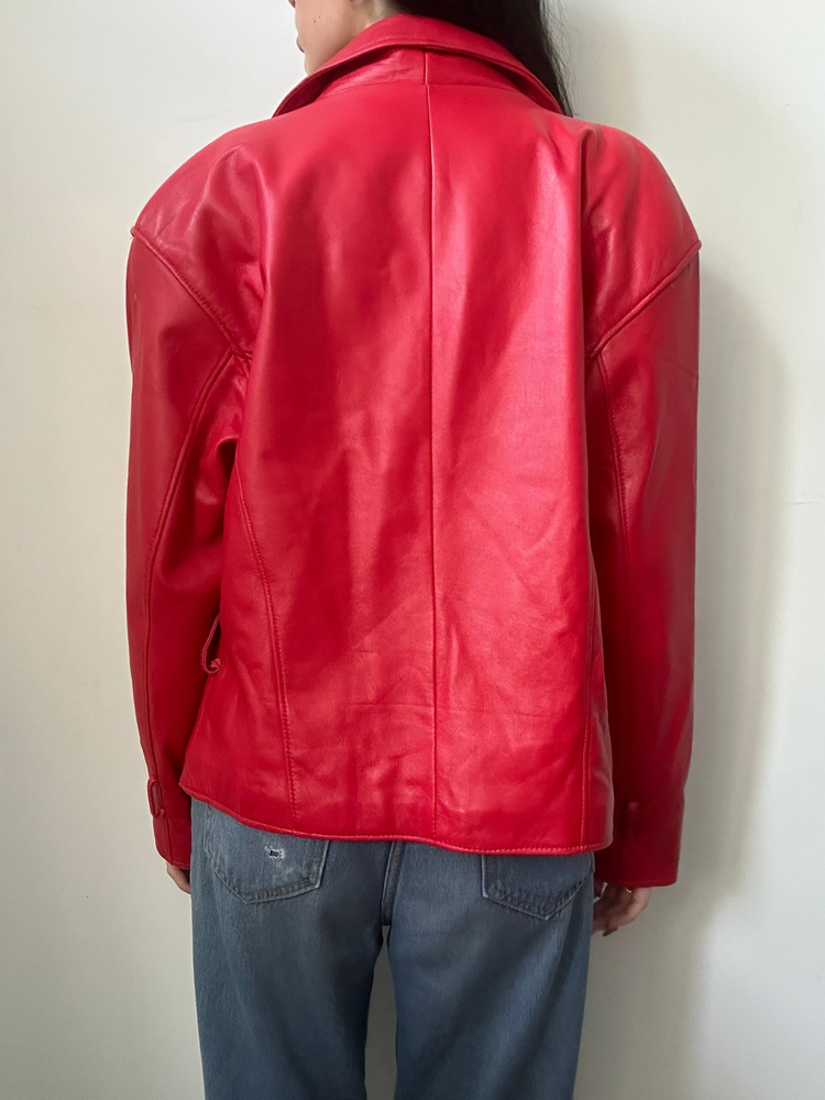 Vintage Red Leather Double-Breasted Jacket Size Medium