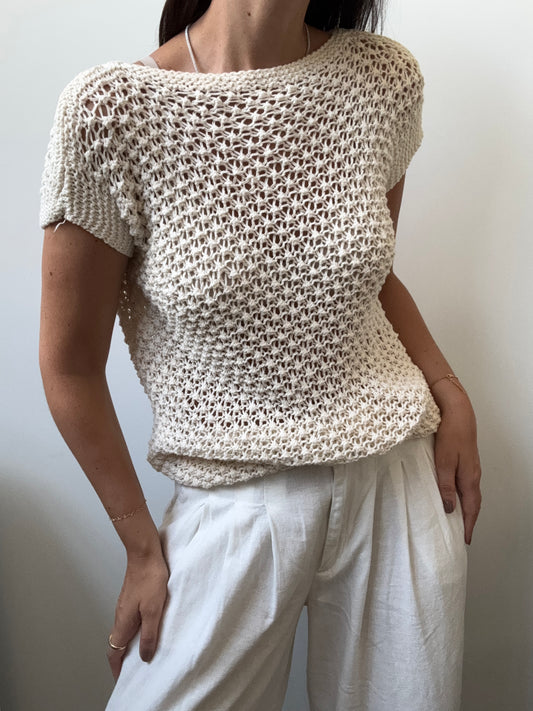 Vintage Beige Crochet Top Size Small