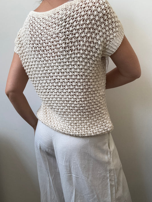 Vintage Beige Crochet Top Size Small