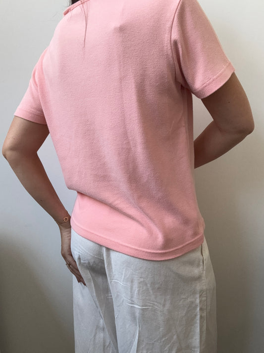Vintage Baby Pink Top + Embroidered Sea Motifs Size Medium